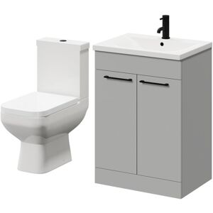 WHOLESALE DOMESTIC Turin Gloss Grey Pearl 600mm Floor Standing Vanity Unit and Toilet Suite with 1 Tap Hole Basin and 2 Doors with Matt Black Handles - Wholesale WHOLESALE DOMESTIC Turin Gloss Grey Pearl 600mm Floor Standing Vanity Unit and Toilet Suite with 1 Tap Hole Basin and 2 Doors with Matt Black Handles - Wholesale