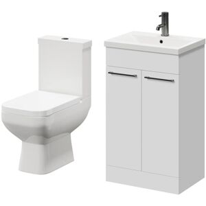 Turin Gloss White 500mm Floor Standing Vanity Unit and Toilet Suite with 1 Tap Hole Basin and 2 Doors with Gunmetal Grey Handles - Wholesale Domestic Turin Gloss White 500mm Floor Standing Vanity Unit and Toilet Suite with 1 Tap Hole Basin and 2 Doors with Gunmetal Grey Handles - Wholesale Domestic