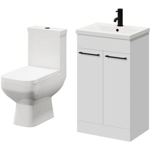 Turin Gloss White 500mm Floor Standing Vanity Unit and Toilet Suite with 1 Tap Hole Basin and 2 Doors with Matt Black Handles - Wholesale Domestic Turin Gloss White 500mm Floor Standing Vanity Unit and Toilet Suite with 1 Tap Hole Basin and 2 Doors with Matt Black Handles - Wholesale Domestic