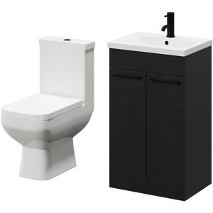 Turin Nero Oak 500mm Floor Standing Vanity Unit and Toilet Suite with 1 Tap Hole Basin and 2 Doors with Matt Black Handles - Wholesale Domestic Turin Nero Oak 500mm Floor Standing Vanity Unit and Toilet Suite with 1 Tap Hole Basin and 2 Doors with Matt Black Handles - Wholesale Domestic