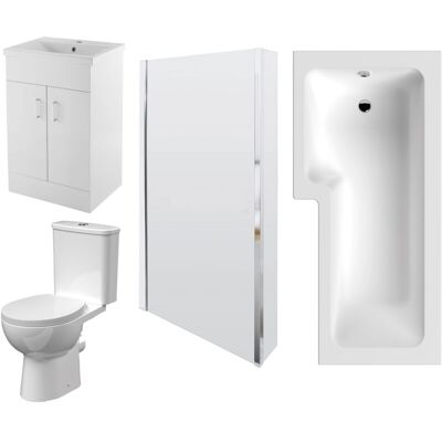 Balterley 1700mm Bathroom Suite - L Shape Shower Bath, Front Panel, Shower Bath Screen, Vanity Basin Unit and Toilet with Seat - Gloss White Balterley 1700mm Bathroom Suite - L Shape Shower Bath, Front Panel, Shower Bath Screen, Vanity Basin Unit and Toilet with Seat - Gloss White