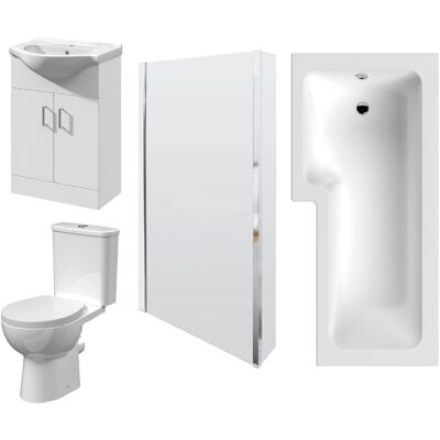 Balterley 1700mm Bathroom Suite - L Shape Shower Bath, Front Panel, Shower Bath Screen, Vanity Basin Unit and Toilet and Seat Balterley 1700mm Bathroom Suite - L Shape Shower Bath, Front Panel, Shower Bath Screen, Vanity Basin Unit and Toilet and Seat