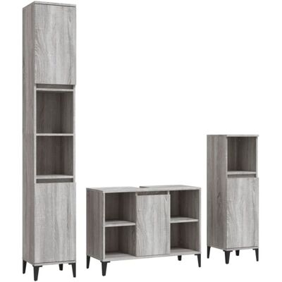 vidaXL Grey Sonoma Bathroom Furniture Set - 3 Piece vidaXL Grey Sonoma Bathroom Furniture Set - 3 Piece