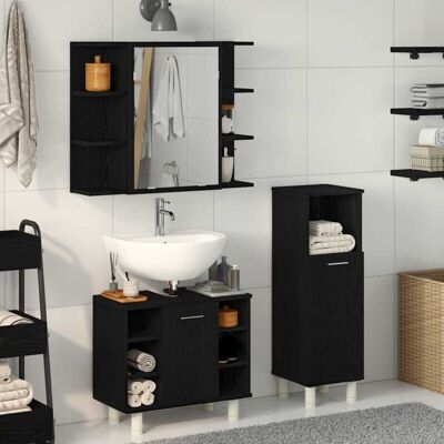 vidaXL Black Oak 3-Piece Bathroom Furniture Set vidaXL Black Oak 3-Piece Bathroom Furniture Set