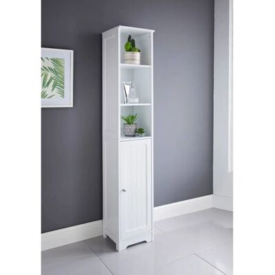 SAXONY Bathroom Storage Cabinet with 3 Shelves and 1 Door Tallboy White Wooden Furniture Unit tall narrow cupboard Slim Floor Standing Design cabinets SAXONY Bathroom Storage Cabinet with 3 Shelves and 1 Door Tallboy White Wooden Furniture Unit tall narrow cupboard Slim Floor Standing Design cabinets