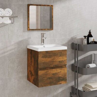 vidaXL Bathroom Cabinet with Mirror - Fumé Oak - Modern Design vidaXL Bathroom Cabinet with Mirror - Fumé Oak - Modern Design