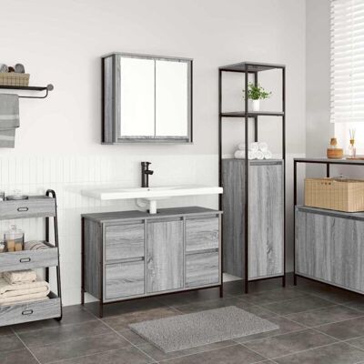 vidaXL Bathroom Furniture Set 2-piece Grey Sonoma, Black - Bathroom Furniture vidaXL Bathroom Furniture Set 2-piece Grey Sonoma, Black - Bathroom Furniture
