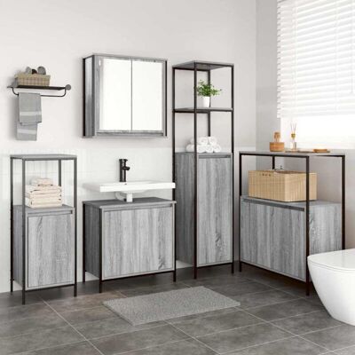 vidaXL Bathroom Furniture Set - Modern, Space-Saving, Grey Sonoma & Black vidaXL Bathroom Furniture Set - Modern, Space-Saving, Grey Sonoma & Black