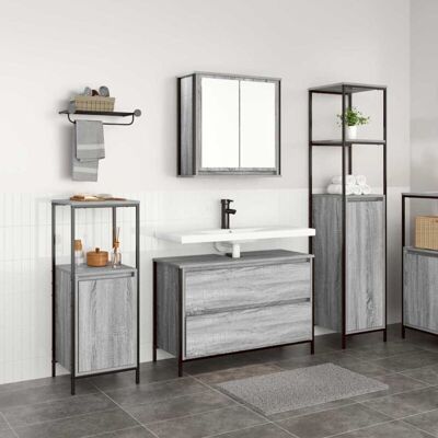 vidaXL Bathroom Furniture Set in Gray Sonoma - Modern Storage Solution vidaXL Bathroom Furniture Set in Gray Sonoma - Modern Storage Solution