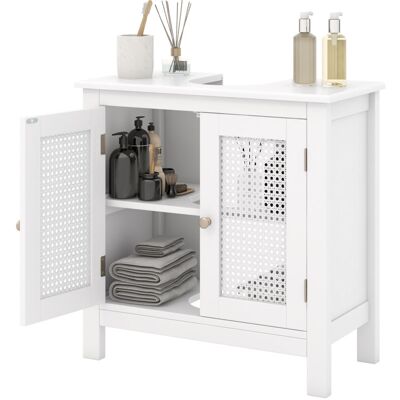 COSTWAY Pedestal Sink Storage Cabinet with 2 Rattan Doors-White COSTWAY Pedestal Sink Storage Cabinet with 2 Rattan Doors-White