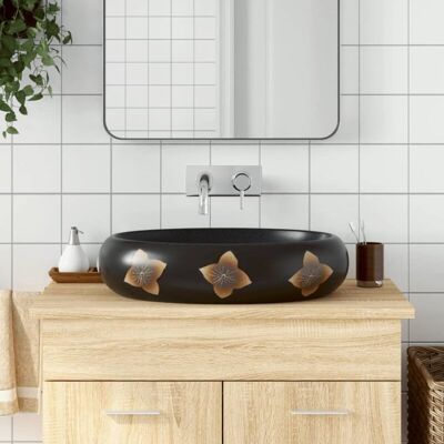 vidaXL Black and Blue Oval Ceramic Countertop Bathroom Sink - Bathroom Sink vidaXL Black and Blue Oval Ceramic Countertop Bathroom Sink - Bathroom Sink