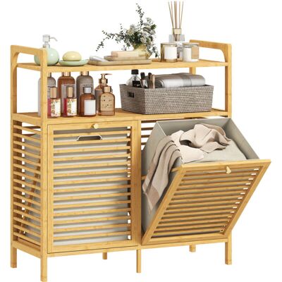 HOMCOM Double Tilt Out Laundry Cabinet Bamboo Laundry Hamper Cabinet HOMCOM Double Tilt Out Laundry Cabinet Bamboo Laundry Hamper Cabinet