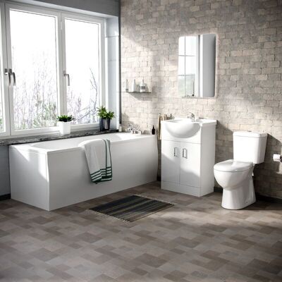 Nes Home - Memphis fp 3-Piece Bathroom Suite White - Close Coupled Toilet, 550mm Basin Vanity Unit and Round Bath Tub + Panels Nes Home - Memphis fp 3-Piece Bathroom Suite White - Close Coupled Toilet, 550mm Basin Vanity Unit and Round Bath Tub + Panels