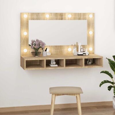 vidaXL Sonoma oak LED Wall-mounted Mirror Cabinet - Mirror Cabinet vidaXL Sonoma oak LED Wall-mounted Mirror Cabinet - Mirror Cabinet