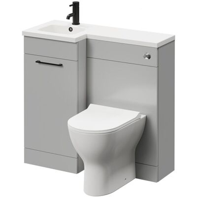 NAPOLI Combination Gloss Grey Pearl 900mm Vanity Unit Toilet Suite with Left Hand l Shaped 1 Tap Hole Round Basin and Single Door with Matt Black Handle NAPOLI Combination Gloss Grey Pearl 900mm Vanity Unit Toilet Suite with Left Hand l Shaped 1 Tap Hole Round Basin and Single Door with Matt Black Handle