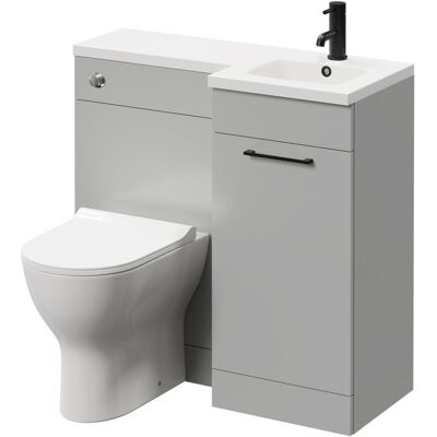 NAPOLI Combination Gloss Grey Pearl 900mm Vanity Unit Toilet Suite with Right Hand l Shaped 1 Tap Hole Round Basin and Single Door with Matt Black Handle NAPOLI Combination Gloss Grey Pearl 900mm Vanity Unit Toilet Suite with Right Hand l Shaped 1 Tap Hole Round Basin and Single Door with Matt Black Handle