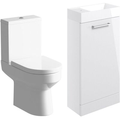 Signature Aalborg Bathroom Suite With Floor Standing Vanity Unit 410mm Wide - White Gloss Signature Aalborg Bathroom Suite With Floor Standing Vanity Unit 410mm Wide - White Gloss