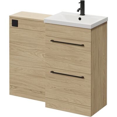Napoli 390 Light Oak 1000mm 2 Drawer Vanity Unit Toilet Suite With Glide Basin - 1000mm - Matt Black 320mm Handlewithout Kingston Toilet Pan Napoli 390 Light Oak 1000mm 2 Drawer Vanity Unit Toilet Suite With Glide Basin - 1000mm - Matt Black 320mm Handlewithout Kingston Toilet Pan