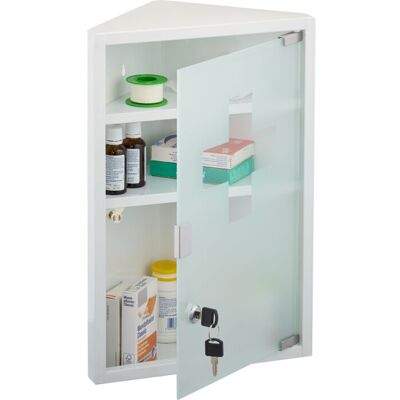 Relaxdays Wall Corner First Aid Cabinet - 3 Shelves - Steel & Glass Relaxdays Wall Corner First Aid Cabinet - 3 Shelves - Steel & Glass