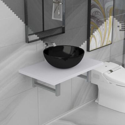 Vidaxl White Bathroom Furniture Set - Wall Shelf & Round Basin Vidaxl White Bathroom Furniture Set - Wall Shelf & Round Basin