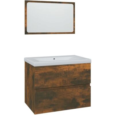 vidaXL Smoked Oak Bathroom Furniture Set - Wall Mirror & Storage vidaXL Smoked Oak Bathroom Furniture Set - Wall Mirror & Storage