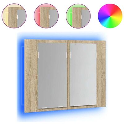 vidaXL Sonoma Oak LED Bathroom Mirror Cabinet - Bathroom Furniture vidaXL Sonoma Oak LED Bathroom Mirror Cabinet - Bathroom Furniture