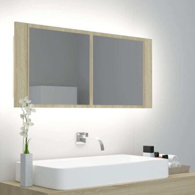 vidaXL Sonoma Oak LED Bathroom Mirror Cabinet - Bathroom Furniture vidaXL Sonoma Oak LED Bathroom Mirror Cabinet - Bathroom Furniture
