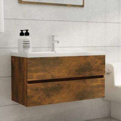 vidaXL Smoked Oak Bathroom Sink Cabinet - Wall Storage - 90x38.5x45 cm vidaXL Smoked Oak Bathroom Sink Cabinet - Wall Storage - 90x38.5x45 cm