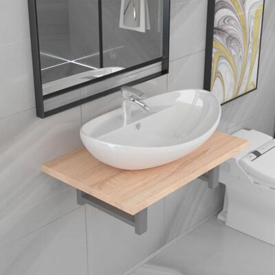 vidaXL Bathroom Oval Basin Ceramic Wall Shelf - Bathroom Furniture Set vidaXL Bathroom Oval Basin Ceramic Wall Shelf - Bathroom Furniture Set