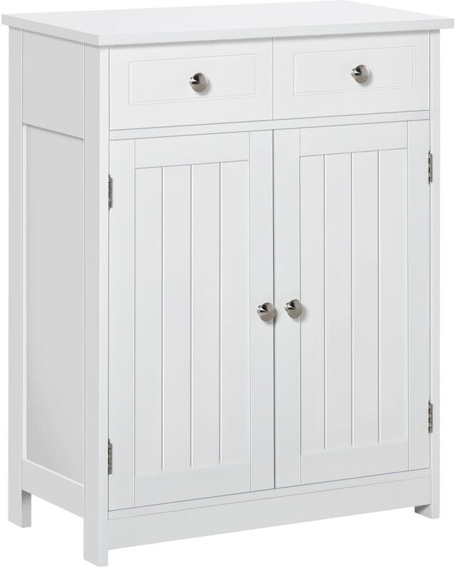 Kleankin - Bathroom Floor Storage Cabinet w/ 2 Drawers Door Cupboard White