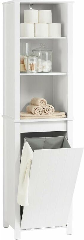 Sobuy - Bathroom Tall Cabinet Cupboard Bathroom Storage Cabinet with Laundry Basket,BZR102-W