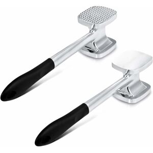 Heavy Duty Double Sided Aluminum Meat Tenderizer Hammer 140 Spikes and Flat Surface for Chicken, Meat, Layers, Kitchen Mallet - Black Handle - Langray