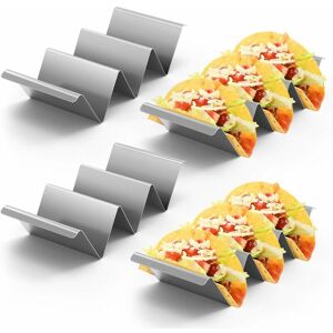 HÉLOISE Taco Holder Tray, 4PCS Stainless Steel Taco Holder with Handle, Holds Max 3 Tacos, Wave Shape Rustproof Taco Holder for Oven, Kitchen and Restaurant