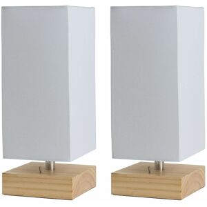 Valuelights - 2 x Pine Wood & White Bedside Table Lamps With Usb Charging Port 4W led Bulbs Warm White