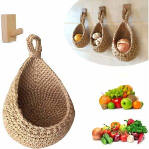 Denuotop - Wall Hanging Fruit And Vegetable Baskets, Hand Woven Jute Waterdrop Fruit Or Vegetable Basket, Kitchen Hanging Storage Basket (Height