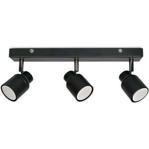 Valuelights - 3 Way Adjustable Spotlight Bar Ceiling Light Fitting Bathroom Lights - Matt Black + led Cool White Bulbs