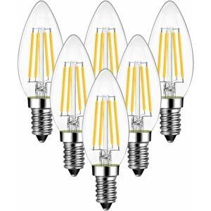 Hoopzi - 4W led Candle Filament Bulb E14, 470lumen Equivalent to 40W Vintage Halogen Bulb, Warm White 2700K, Non-dimmable, Pack of 6 [Energy Class