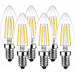 Hoopzi - 6x E14 C35 4W led Filament Bulb, Equivalent to 40W halogen lamp, 470 lumens, ac 220-240V -2700K - Beam angle 270 ° - Cool White