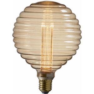 Loops - Amber Tinted Ribbed Glass Lamp - 2.5W E27 led Light Bulb - 1800k Warm White