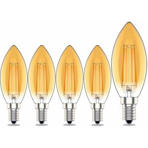 Langray - E14 Variable Intensity Candle Light Bulb, 4W Incandescent Equivalence 40W, Warm White (2700K), 400lm, Vintage Antique Amber, Pack of 5