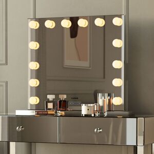 CARME HOME Harlow Hollywood Mirror with Bluetooth Speakers 3 Colour led Light Bulbs Dimmable Touch Sensor usb Charger Silver Home Furniture - Silver