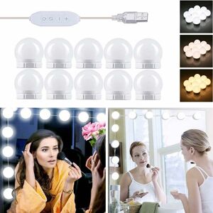 GROOFOO Hollywood Style led Mirror Light 10 Bulbs, Perfectly Hidden Cables, 3 Colors and 10 Intensities, usb Mirror Light for Makeup Dressing Table, Adhesive