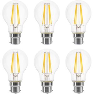 LOWENERGIE Led Filament Light Bulb A60 gls Traditional Bulb B22 Bayonet 4.5w equiv brightness 60w Warm White 2700K Energy Saving - Pack of 6