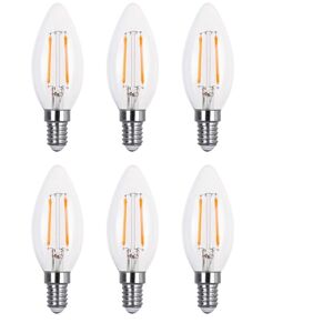 Lowenergie - led Filament Light Bulb C37 Candle Bulb E14 Screw 2.0w equiv brightness 30w Warm White 2700K Chandelier Energy Saving - Pack of 6