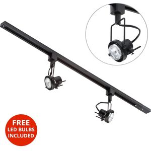 1M Kitchen Track Light With 2 Greenwich Fixture & led Bulbs - Black - Litecraft