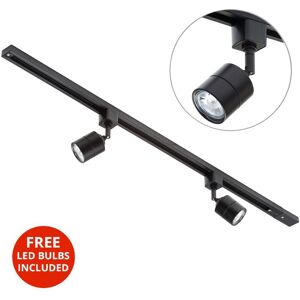 1M Kitchen Track Light With 2 Soho Fixture & led Bulbs - Black - Litecraft