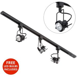 1M Kitchen Track Light With 3 Greenwich Fixture & led Bulb - Black - Litecraft