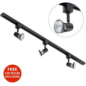 1M Kitchen Track Light With 3 Harlem Fixture & led Bulbs - Black - Litecraft