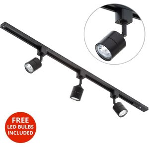 1M Kitchen Track Light With 3 Soho Fixture & led Bulbs - Black - Litecraft