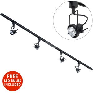 Litecraft 2M Kitchen Track Light With 4 Greenwich Fixture & LED Bulbs - Black